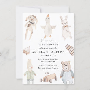 Convites Brinquedos bebês Chá de fraldas Vintage