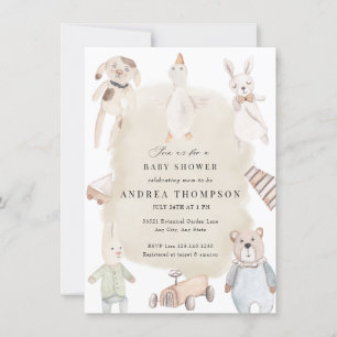 Convites Brinquedos bebês Chá de fraldas Vintage