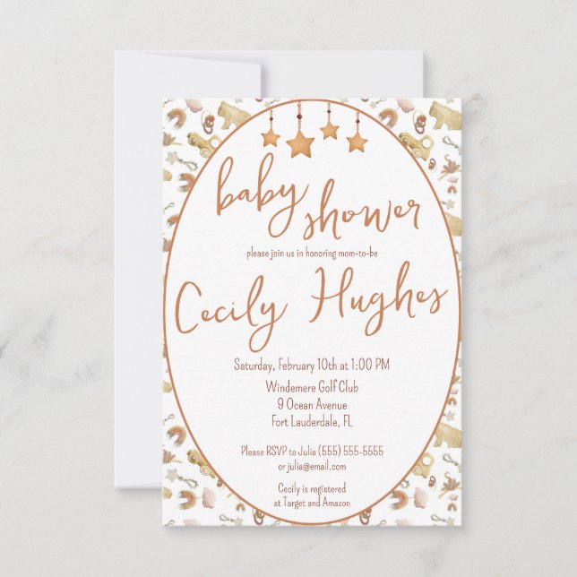 Convites Brinquedos Boêmicos Madeira Natural, Chá de fralda (Frente)