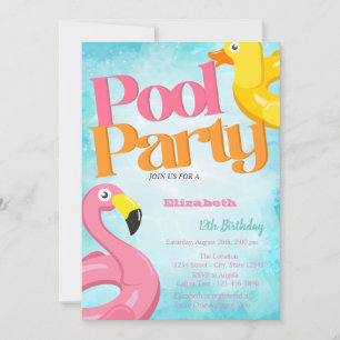 Convites Brinquedos de Festa na Piscina Flamingos Aniversár