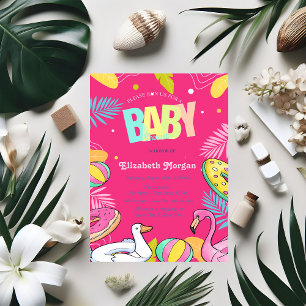 Convites Brinquedos de natação deixam Chá de fraldas rosa
