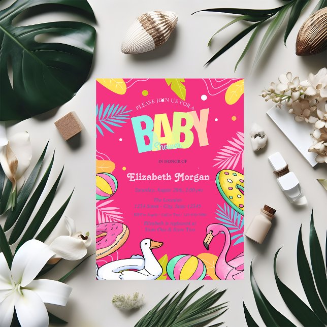 Convites Brinquedos de natação deixam Chá de fraldas rosa (Criador carregado)