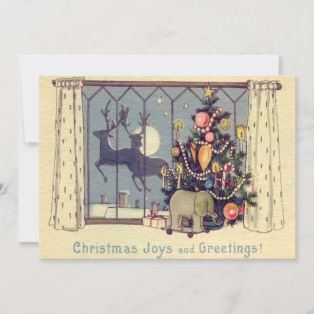 Convites Brinquedos de rena de árvore natalícia, lua cheia (Frente)