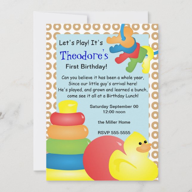 Convites Brinquedos de ruído clássicos (Frente)