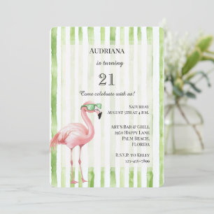 Convites Brisas brancas verdes floridas Flamingo rosa Anive