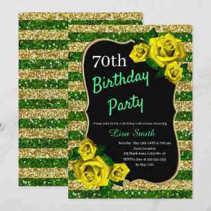 Convites Brisas Douradas verdes de aniversário Glitter Rosa