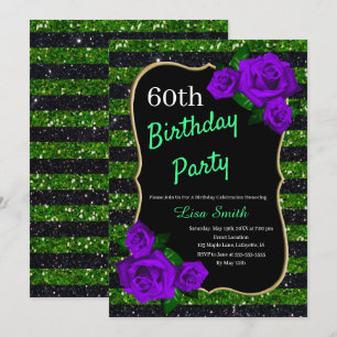 Convites Brisas Negras Verdes de Aniversário Glitter Rosas