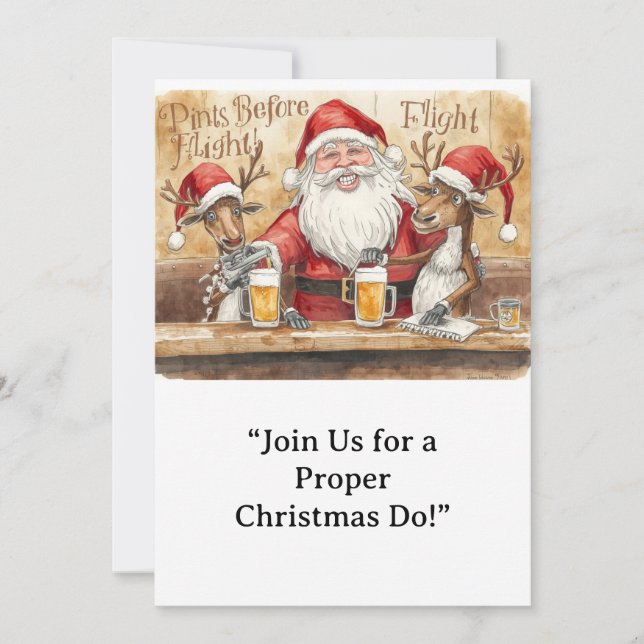 Convites British Christmas Party Reindeer Bartender (Frente)