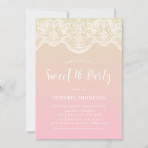 Convites Brocade Branca Lace Pink Ombre Doce 16 Festa