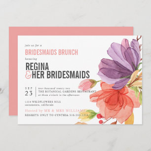 Convites Brold Wildflower Pink Bridesmaids Brunch Luncheon