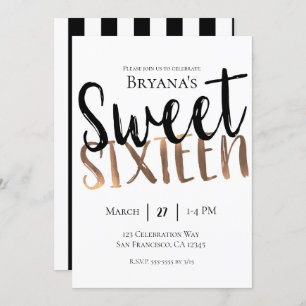 Convites Bronze Branco Negro Moderno Sweet 16 Sessenta Part
