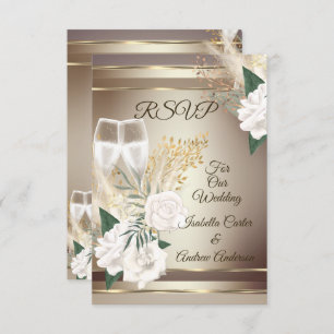 Convites Bronze Dourado de Rosa Branca de Casamento RSVP