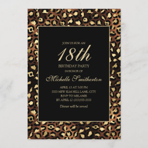 Convites Bronze Dourado Leopardo Negro 18ª Festa de aniver