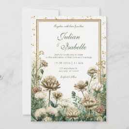 Convites Bronze Emerald Watercolor Astrantia Wedding