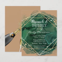 Convites Bronzeado Verde Dourado Aquarela Brunch e Borracha