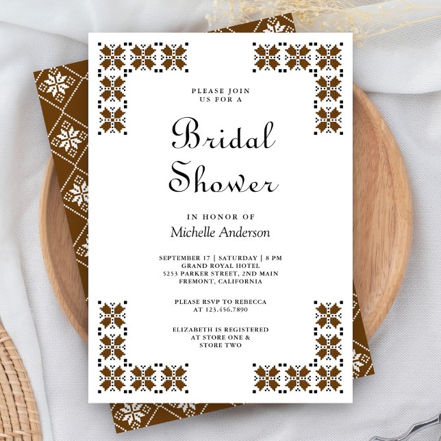 Convites Brown and Black Ukrainian Embroidery Bridal Shower (Criador carregado)