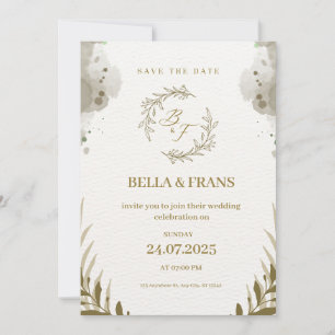 Convites Brown and Cream Watercolor Salvar a Data Casamento