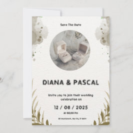 Convites Brown and Cream Watercolor Salvar a Data Casamento