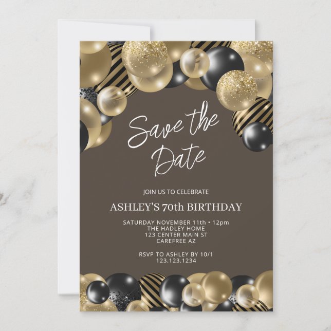 Convites Brown and Gold 70th Birthday (Frente)