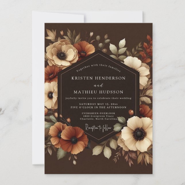 Convites Brown Autumn Bloom Wedding (Frente)