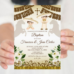 Convites Brown Baptism Boys mexicana Fiesta Invent