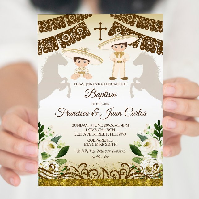 Convites Brown Baptism Boys mexicana Fiesta Invent (Criador carregado)