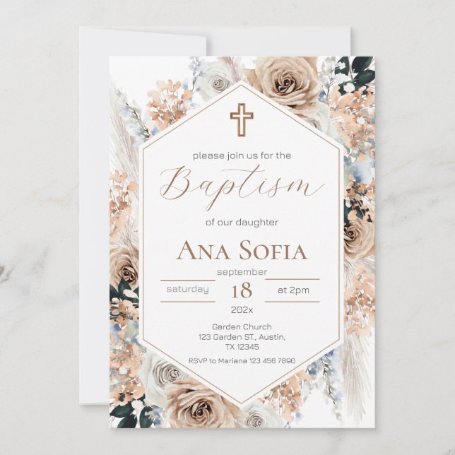 Convites Brown Baptism Invitation (Frente)