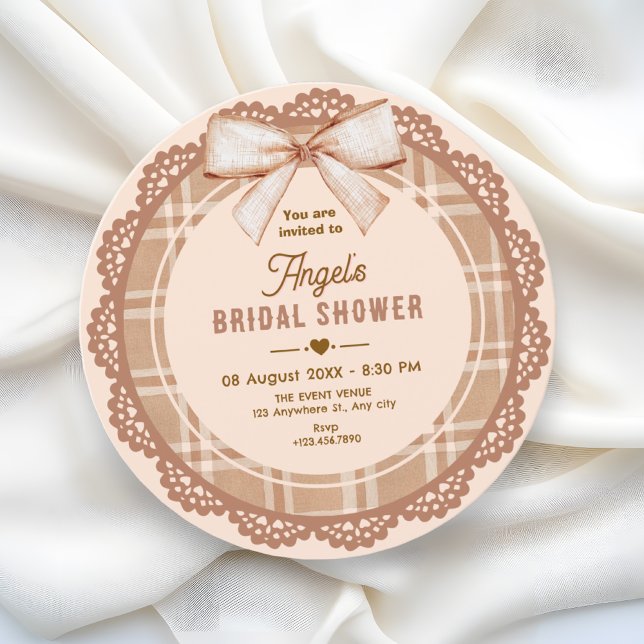Convites Brown beige bow plaid bridal shower (Criador carregado)