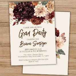 Convites Brown Beige Ivory Floral Graduation Party - Forman