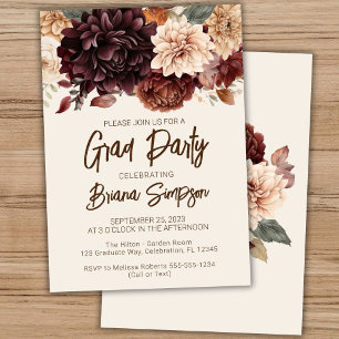 Convites Brown Beige Ivory Floral Graduation Party - Forman