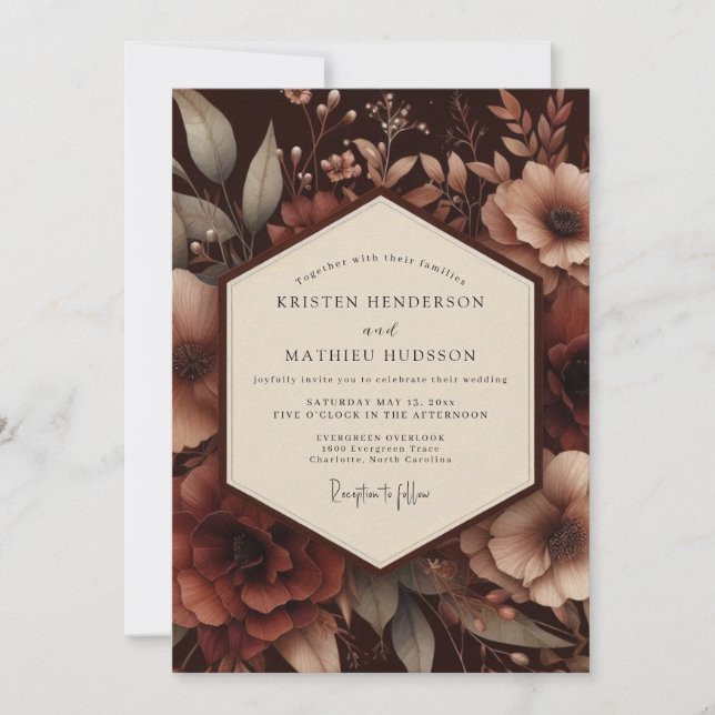 Convites Brown Botanical Moody Wedding (Frente)