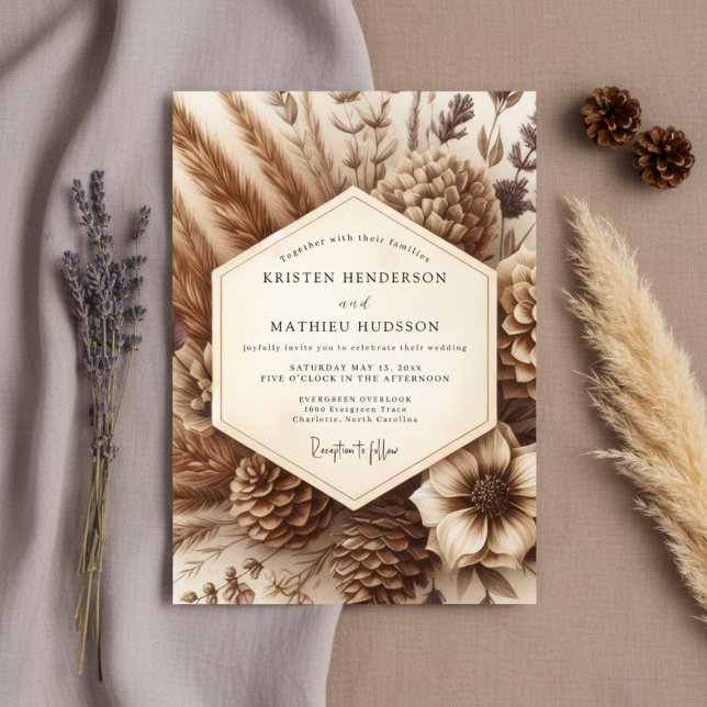 Convites Brown Botanical Woodland Wedding (Criador carregado)