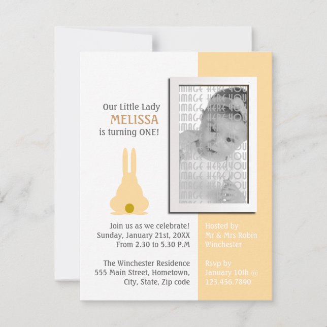 Convites Brown Bunny Photo Birthday (Frente)