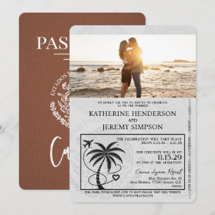 Convites Brown Cancun Passport Wedding