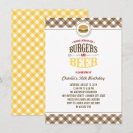 Convites Brown Checks Burgers & Beer Summer Festa de aniver