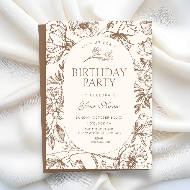 Convites Brown Classic artistic floral birthday (Criador carregado)