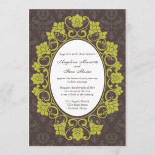 Convites Brown e o casamento tema damasco floral Chartreuse