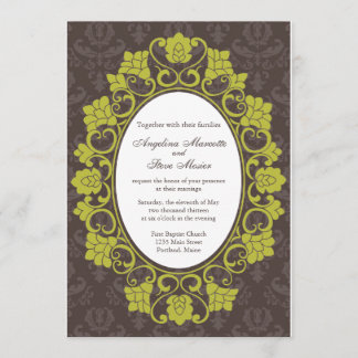 Convites Brown e o casamento tema damasco floral Chartreuse