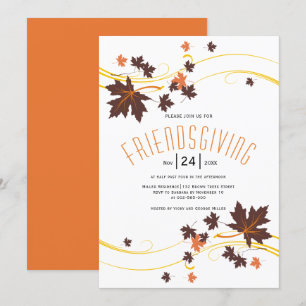 Convites Brown e outono alaranjado Friendsgiving das folhas