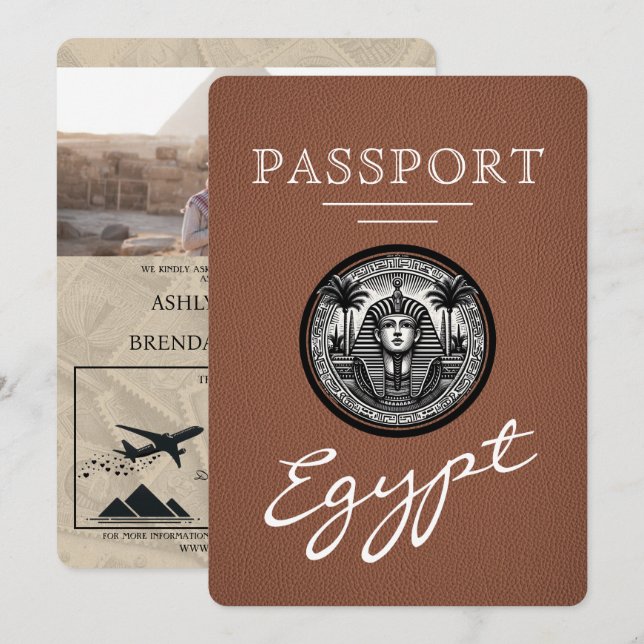 Convites Brown Egypt Passport Wedding Invitation (Frente/Verso)