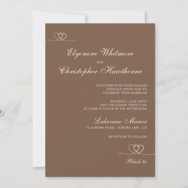 Convites Brown Elegant Chic Calligraphy Wedding (Frente)