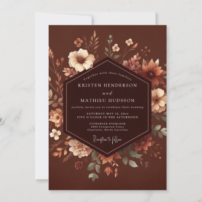 Convites Brown Floral Autumn Romance Wedding (Frente)