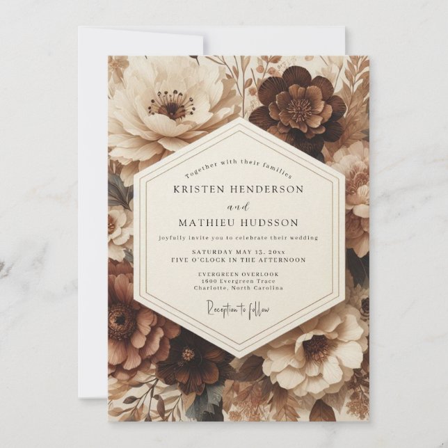 Convites Brown Floral Opulent Wedding (Frente)