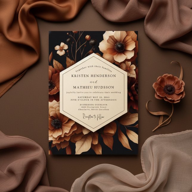 Convites Brown Floral Opulent Wedding (Criador carregado)