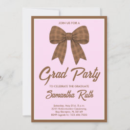 Convites Brown Gingham Bow Graduation Party