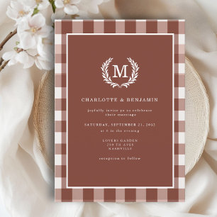 Convites Brown Gingham Monographic Crest