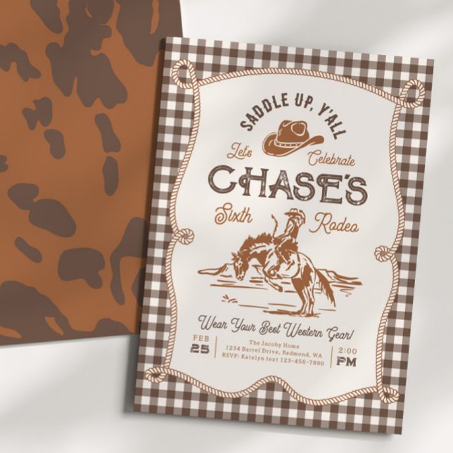 Convites Brown Gingham Rope Rodeo Invitation (Criador carregado)