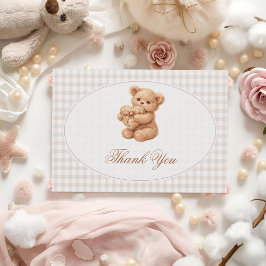 Convites Brown Gingham Teddy Bear Neutral Baby Shower Paper