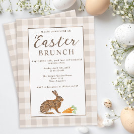Convites Brown Hare Beige Gingham Rustic Easter Brunch