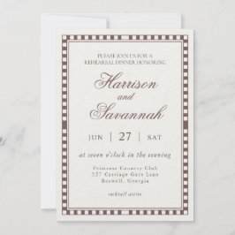 Convites Brown Harlequin Checkered Rehearsal Dinner